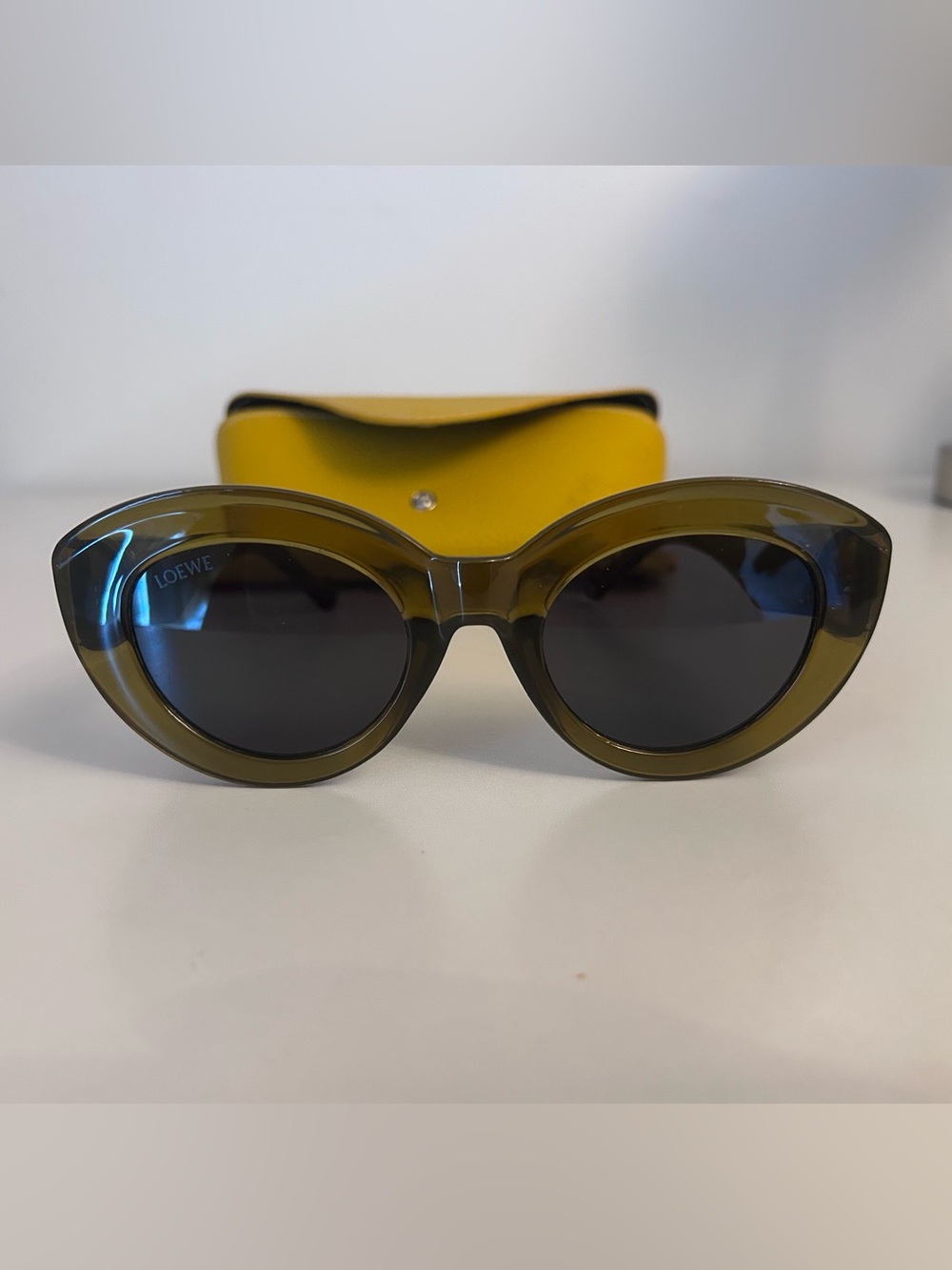 Loewe Olive-Tone Rounded Cat Eye Sunglasses
